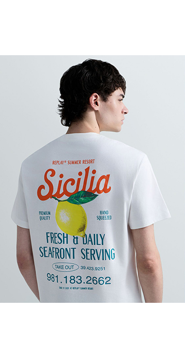 ヘビーコットンジャージーSICILYプリントTシャツ 詳細画像